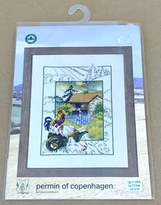 Permin Rooster / Chickens Cross Stitch Kit NIP 10x12" - Picture 1 of 2