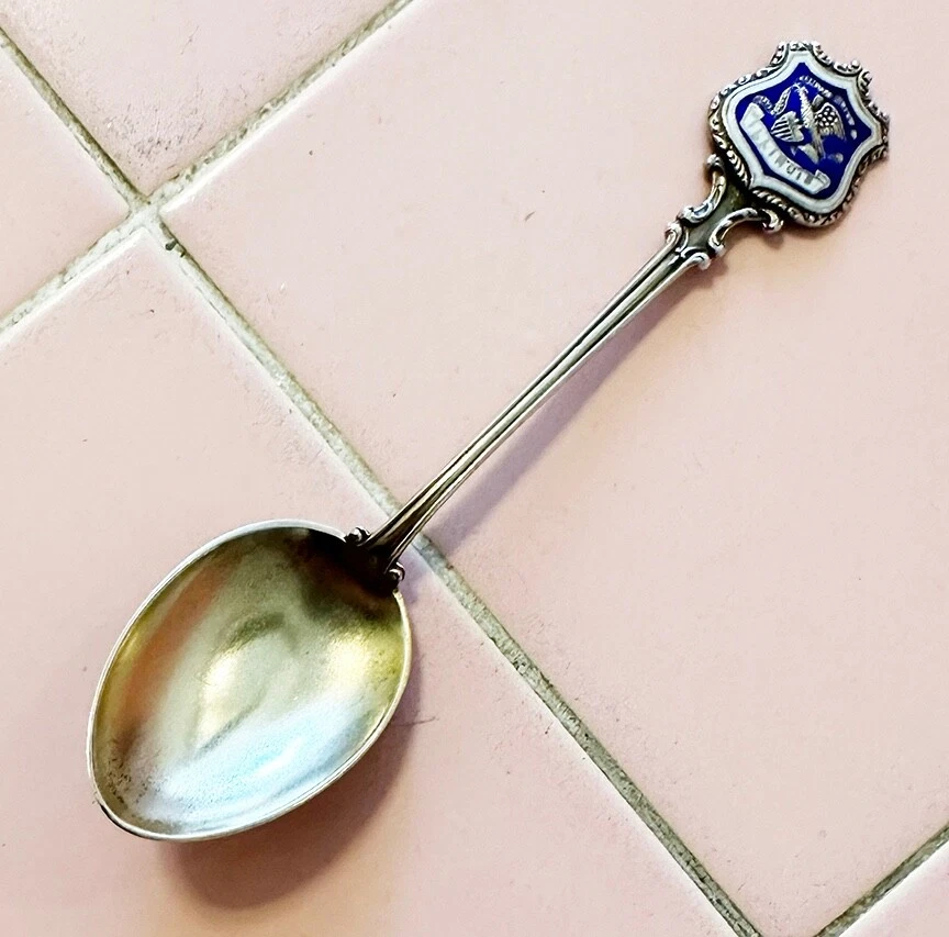 Cuchara de recuerdo de plata esterlina vintage esmalte lavado en oro del estado de Illinois Foto 1 de 4