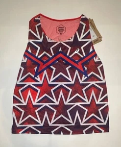 ASICS Running Tank Singlet Women’s Medium Nations USA Red Blue Stars Active NWT - Picture 1 of 7