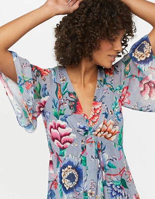 Monsoon Alba Vestido Largo Estampado Azul Gris Floral Salmonete 10 6 38 - Imagen 1 de 4