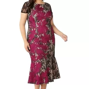 JS COLLECTIONS Soutache Embroidered Lace Dress Magenta Black Size 16 - Picture 1 of 11