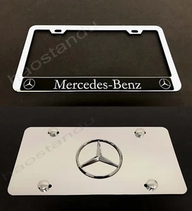 "MBZHALO" Chrome Metal License Frame + 3D LOGO Aluminum FRONT PLATE Combo - Picture 1 of 2