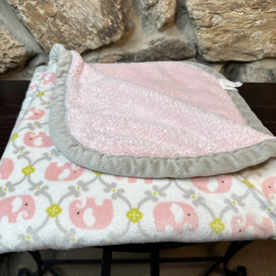 Blankets And Beyond Elephants Baby Blanket Pink Gray Fleece Plush Crib - Image 1 of 4