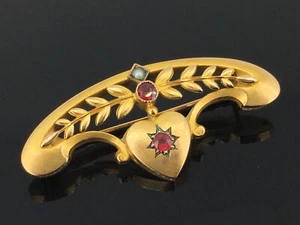 bezaubernde Jugendstil Herz Brosche mit Lorbeerblätter - Gold 333 - um 1900 - Bild 1 von 14