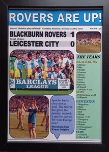 Blackburn Rovers 1 Leicester City 0 - 1992 play-off final - souvenir print - Picture 1 of 5
