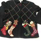 Tiara International Jeweled Christmas Stocking Sweater Zippered Euc Large