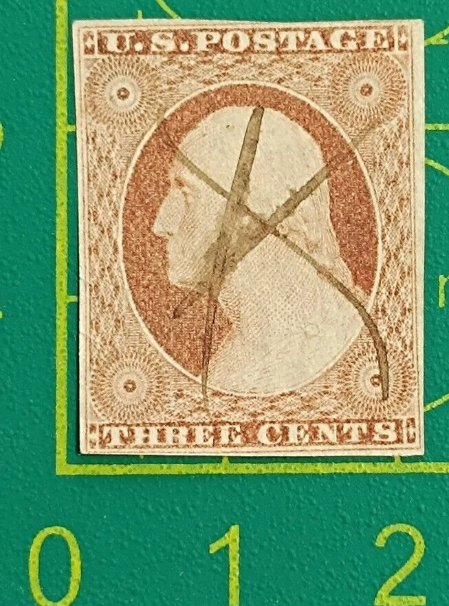 US Stamp 1851, Sc A10, #10A, 3c org brown Washington, Type II, Pen cancel, used - Image 1 of 4