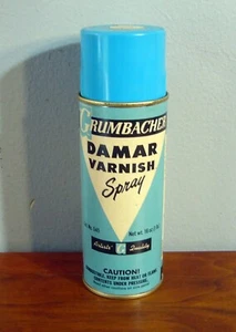Vintage Paper Label Grumbacher Damar Varnish Spray Can blue - Picture 1 of 7