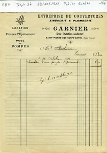 Dépt 37 - St Pierre des Corps Extra Rue Martin Audenet - Petite Entête BTP 1912 - Bild 1 von 1