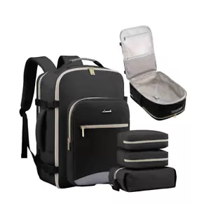 LOVEVOOK Travel Backpack for Women / Men BLACK GREY Carry On TSA Laptop 4 Pc NEW - Picture 1 of 5