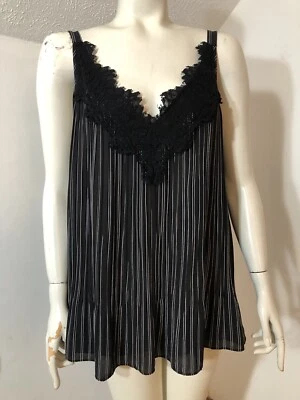 Chicos женщин размер 16/18 V шеи без рукавов Топ черный в полоску кружева отделки с подкладкой - Изображение 1 из 4