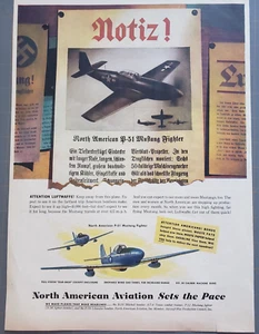 1944 North American Aviation P-51 Mustang Fighter – Vintage WWII Print Ad - Foto 1 di 1
