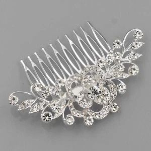 Bridal Hair Comb Pearl Crystal Headpiece Wedding Accessories 340 Silver Camellia - Picture 1 of 7