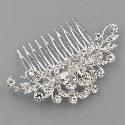 Peine de pelo nupcial perla cristal tocado accesorios de boda 340 plata camelia Foto 1 de 4