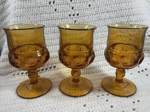 Set Of 3, Vintage Amber Indiana Glass Kings Crown Thumbprint Goblets, Water/wine - Picture 1 of 5