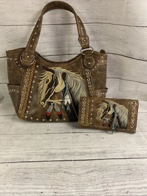 Mujeres Marrón Western Country Dakota Caballo Poni Monedero Y Monedero Conjunto!! ¡ENVÍO RÁPIDO! Foto 1 de 4