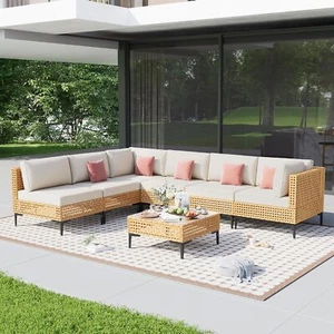 7P Patio Furniture Outdoor Conversation Set Sectional Sofa Rattan Wicker w/Table - Picture 1 of 9