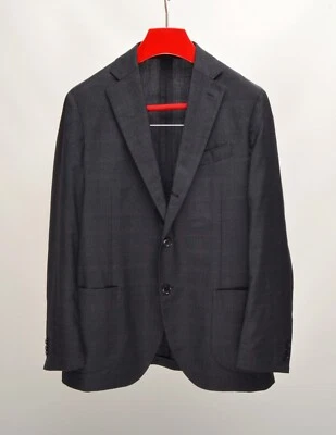 Men's LARDINI Blue Windowpane Check Wool 3Btn EU 52R UK,US 42R Blazer Jacket - Image 1 of 4
