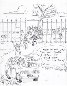 kunstwerk original bleistiftzeichnung 11 x 7 comic lustig zombie . - Bild 1 von 8