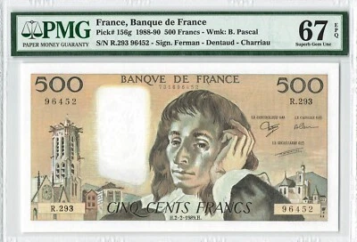 FRANCE 500 Francs 1989, P-156g Highest Denom Pre-Euro, PMG 67 EPQ Superb Gem UNC - Image 1 of 2