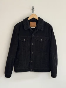 Chaqueta de Camionero Levi’s Sherpa Vintage Años 90 Negra Pana Piel Negra Mediana - Imagen 1 de 14