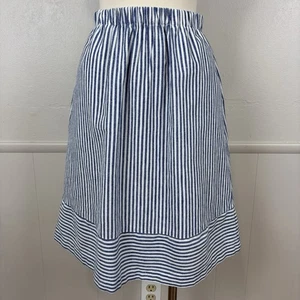 J. Falda midi Crew Factory línea A talla S azul blanco a rayas mezcla de lino preppy - Imagen 1 de 15