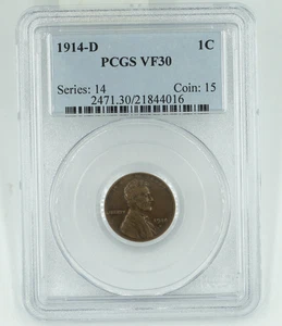 1914-D PCGS VF30 Lincoln Wheat Cent - Picture 1 of 3