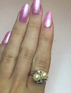 Anello vintage sterling con 2 perle misura 6,75 - Foto 1 di 6