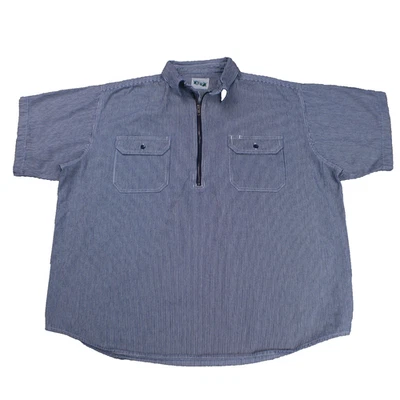KEY Hickory Stripe Logger Shirt Mens 2XLR Striped Half Zip Short Sleeve Cotton - Image 1 of 4