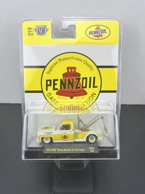 Camión de remolque M2 Machines 2025 Chase Pennzoil 1975 GMC Sierra Grande 15 dorado Foto 1 de 4