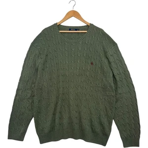 Polo Ralph Lauren Suéter Para Hombres 5XB Verde Seda Cable Tejido Cuello Redondo Preppy Clásico - Imagen 1 de 15