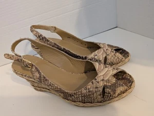 Stuart Weitzman Leather Snake Print Sandals Woven Wedge Heels Size 8.5 - Picture 1 of 9