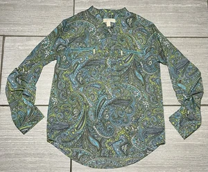 Michael Kors Damen Bluse mit Rollriegelärmeln Gr. XS Paisleymuster grün blau - Bild 1 von 5