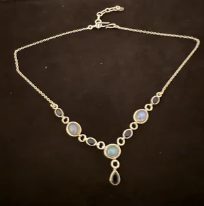JTV  Iolite & Ethiopian Opal  Sterling Necklace Y Drop Design New - Picture 1 of 4