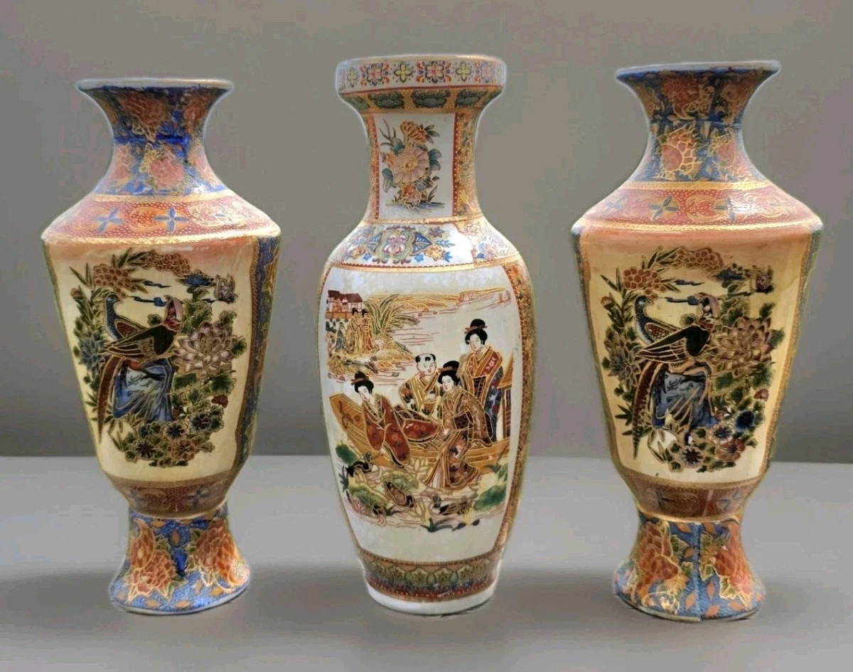 陶瓷多色老式原版古董日本花瓶| eBay