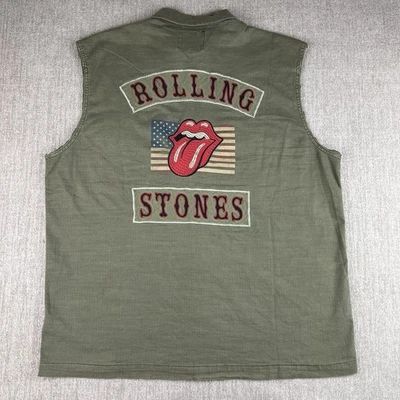 Lucky Brand Rolling Stones Green Military Style Button Up Shirt Men’s XL Cutoff - Image 1 of 4