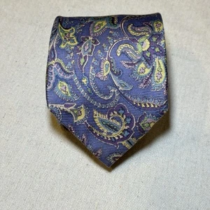 Cravatta Lands' End viola blu verde floreale paisley 100% seta twill lusso cucita a mano - Foto 1 di 5
