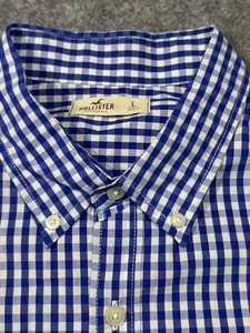 Hollister California Shirt Mens Large Blue Check Long Sleeve Pocket Button Down - Picture 1 of 6
