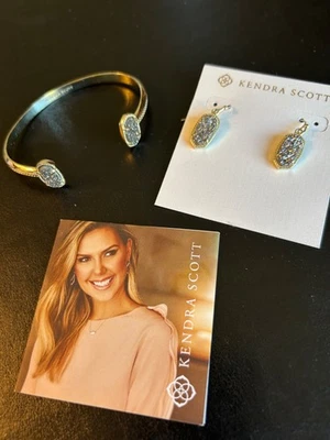 Brincos Kendra Scott (Gota de Ouro Lee) + Pulseira (Elton) Platina Drusy Excelente Estado Usado - Imagem 1 de 4