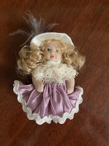 Porcelain Doll 3 1/2 Inch Magnet Purple Derby Dress and Hat - Picture 1 of 5