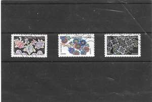 France 2025 Embroidered Flowers Lot Of 3 Adhesive Stamps Canceled - Picture 1 of 1