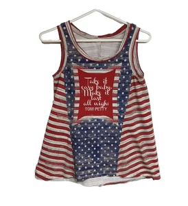 Tom Petty Top Women Concert Tee Tank Sleeveless Striped USA Flag 4th July - Picture 1 of 8