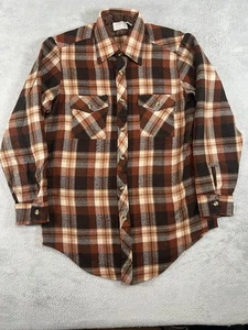 Vintage Sears Herren M 15/15,5 Holzfäller kariert braun Button Down Flanellhemd - Bild 1 von 7