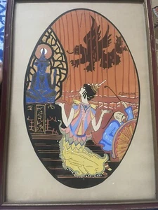 1930s Gouache Original Painting Signed E Borne Flapper Buddha Dragon Framed - Picture 1 of 6