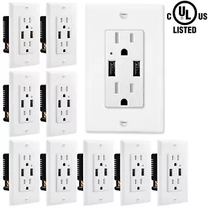 Toma de pared 4,2 A con puertos USB 15 amperios dúplex resistentes a manipulaciones paquete de 10 - Imagen 1 de 12