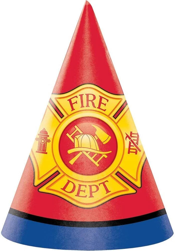 Шляпы-конусы бумажные для детей на день рождения пожарная машина пылающий пожарный - Изображение 1 из 1