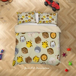 3D Animal Cartoon Kids Quilt Cover Set Duvet Cover Bedding Pillowcases - Picture 1 of 6