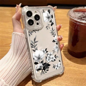 Funda blanda floral transparente a prueba de golpes para iPhone 16 17 Pro Max 15 14 13 12 11 - Imagen 1 de 18