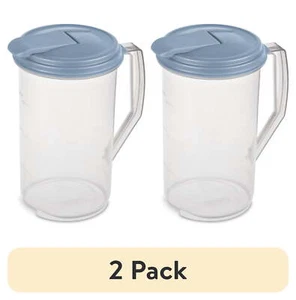 (2 pack) Sterilite 2 Quart Round Pitcher, Clear Plastic, Flip-top Spout,NEW - Picture 1 of 10
