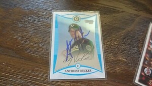 2008 BOWMAN ANTHONY RECKER  AUTOGRAPHED BASEBALL CARD
